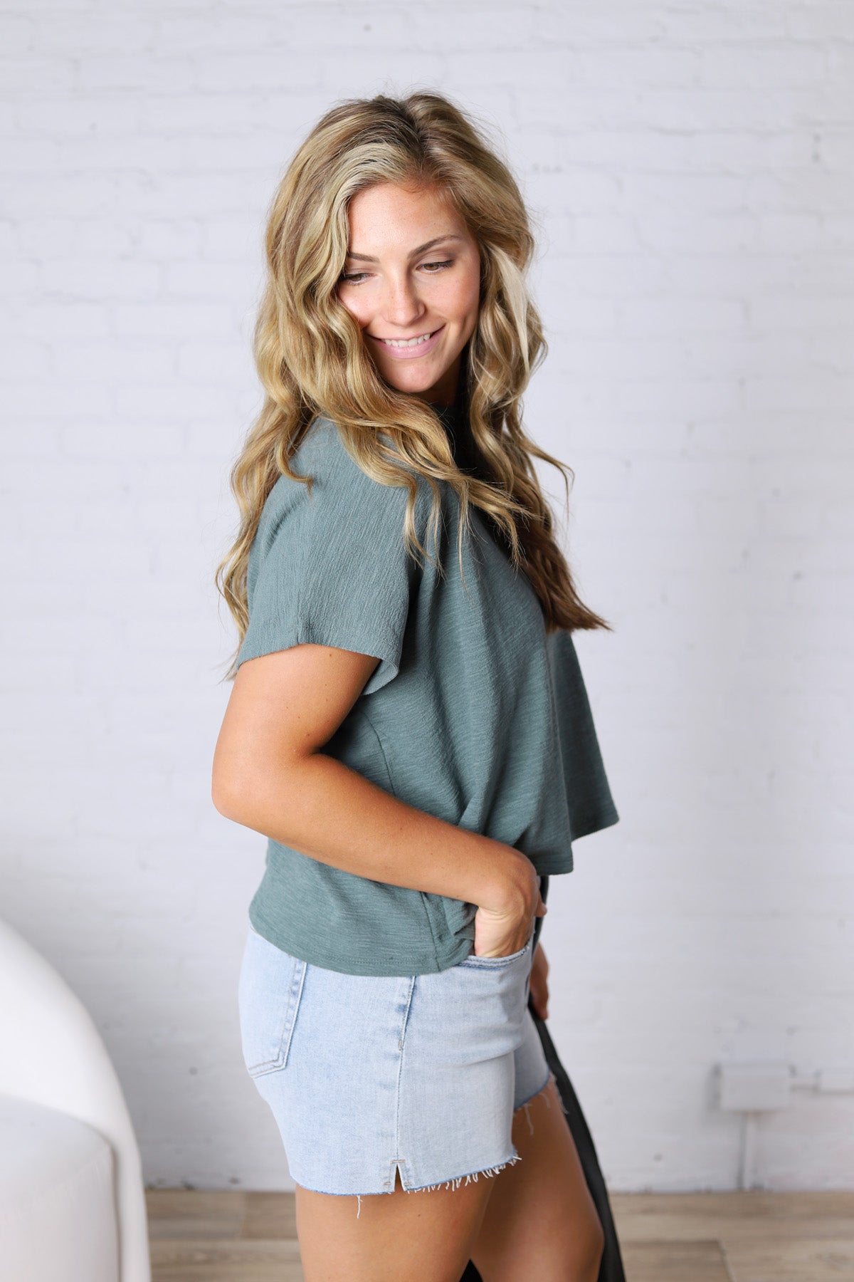 Adley Cotton Slub Oversize Tee - Ash Jade