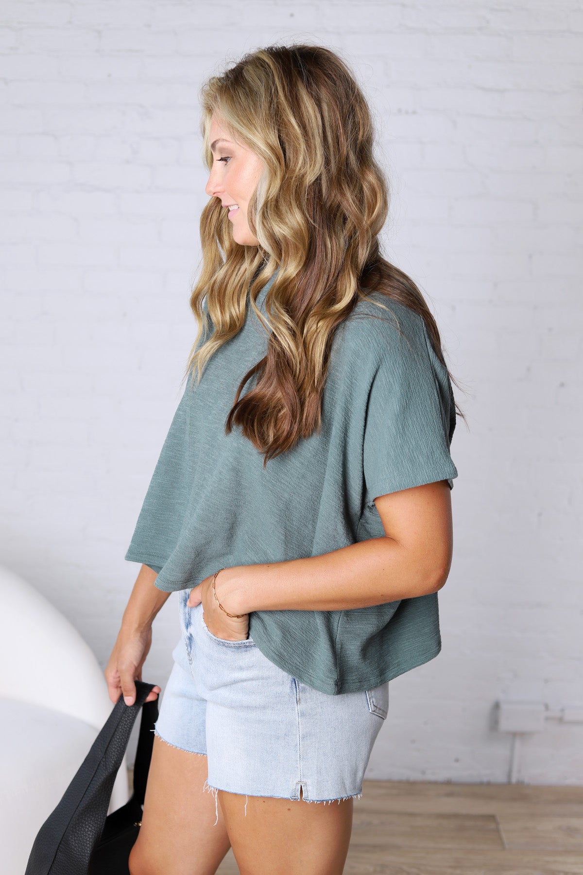 Adley Cotton Slub Oversize Tee - Ash Jade
