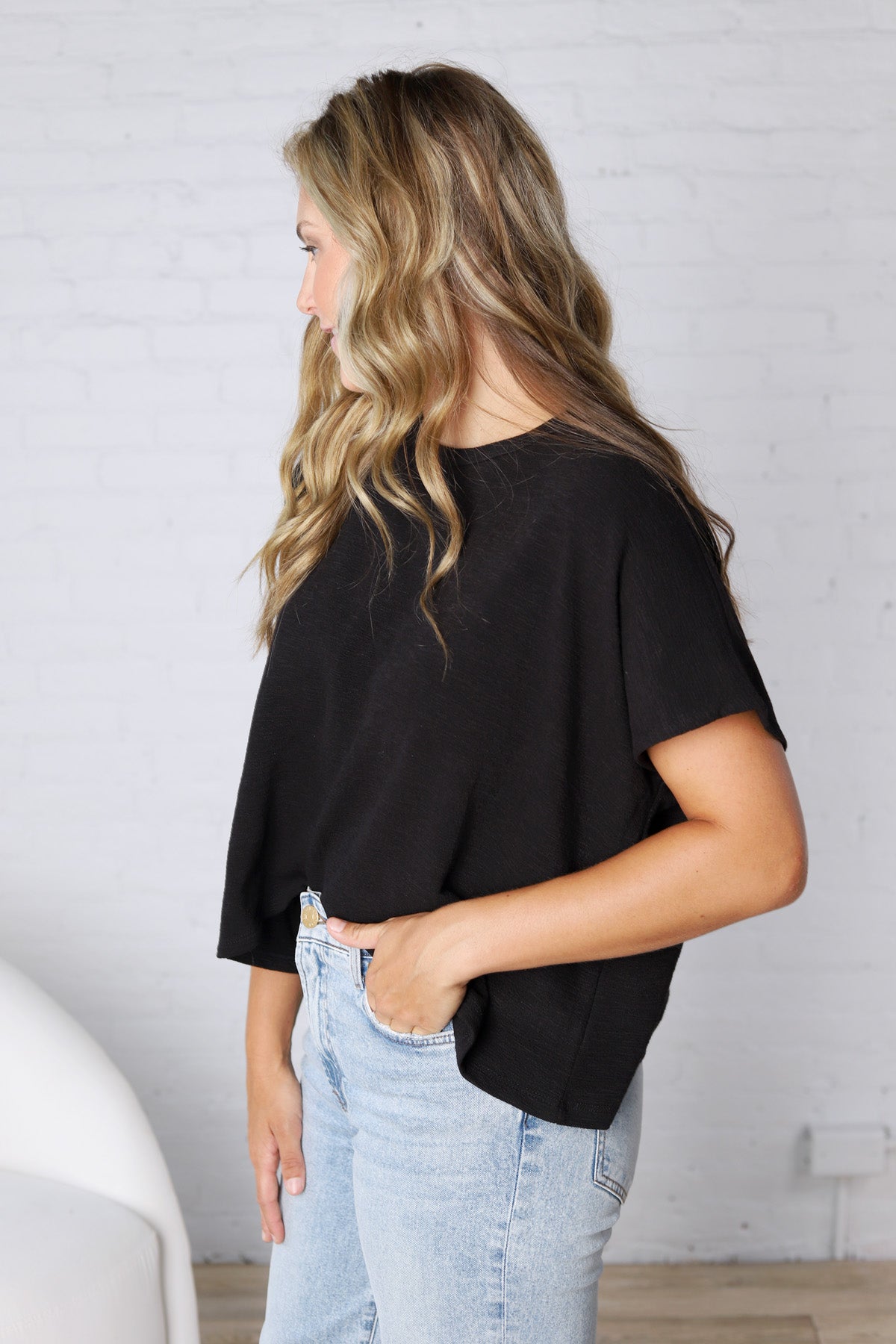 Adley Cotton Slub Oversize Tee - Black