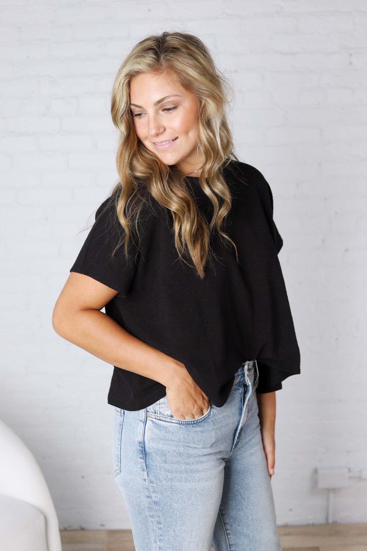 Adley Cotton Slub Oversize Tee - Black