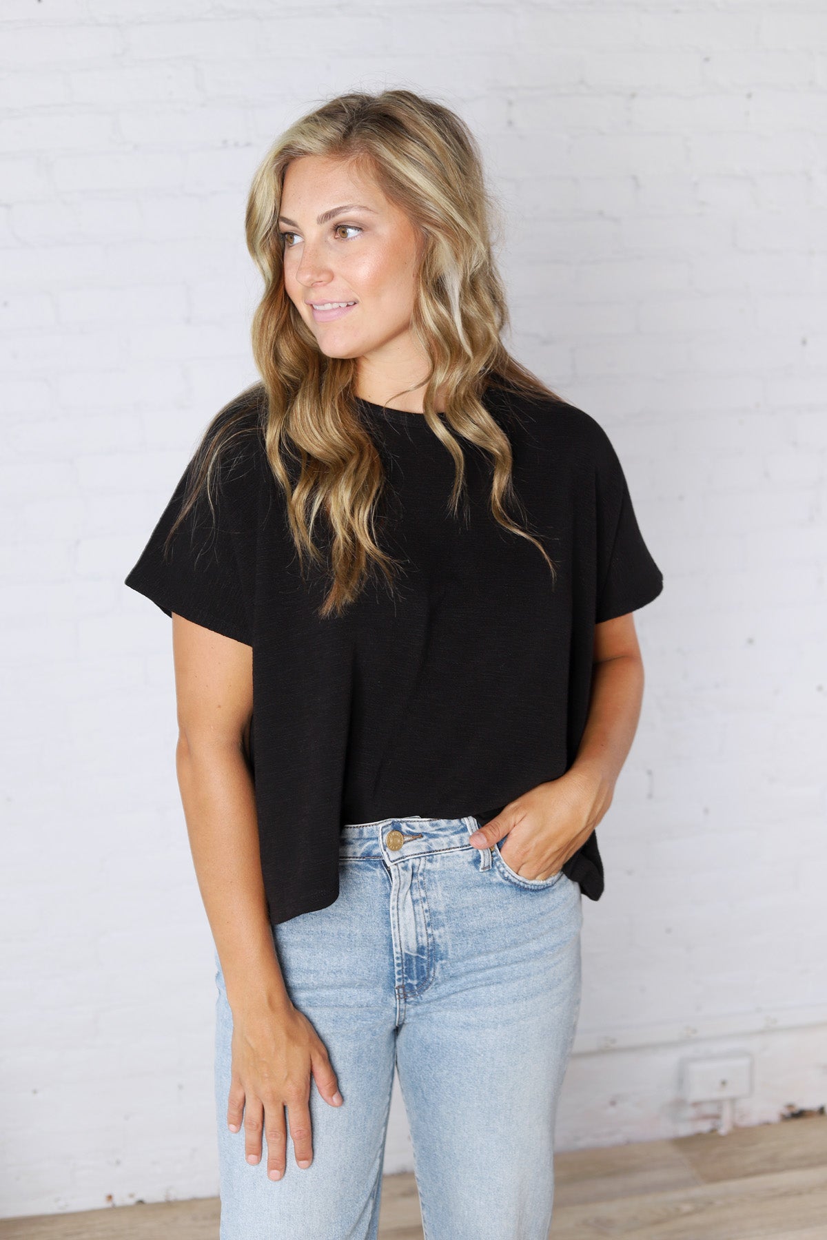 Adley Cotton Slub Oversize Tee - Black