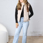 Ainsly Suede-Like Puffer Vest - Beige