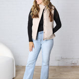 Ainsly Suede-Like Puffer Vest - Beige