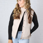 Ainsly Suede-Like Puffer Vest - Beige