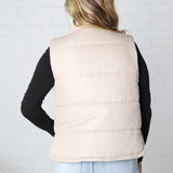 Ainsly Suede-Like Puffer Vest - Beige