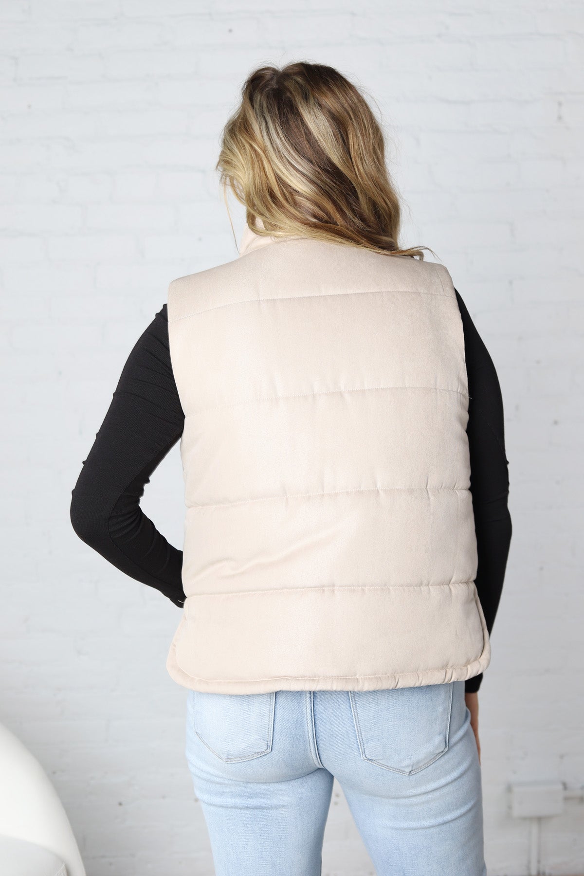 Ainsly Suede-Like Puffer Vest - Beige