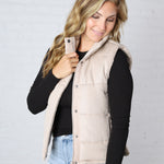 Ainsly Suede-Like Puffer Vest - Beige
