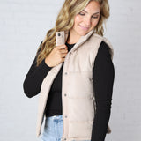 Ainsly Suede-Like Puffer Vest - Beige