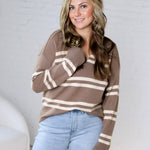Amaris Notch Neck Striped Sweater