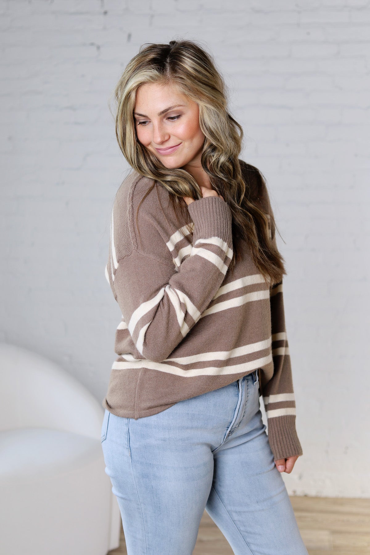 Amaris Notch Neck Striped Sweater