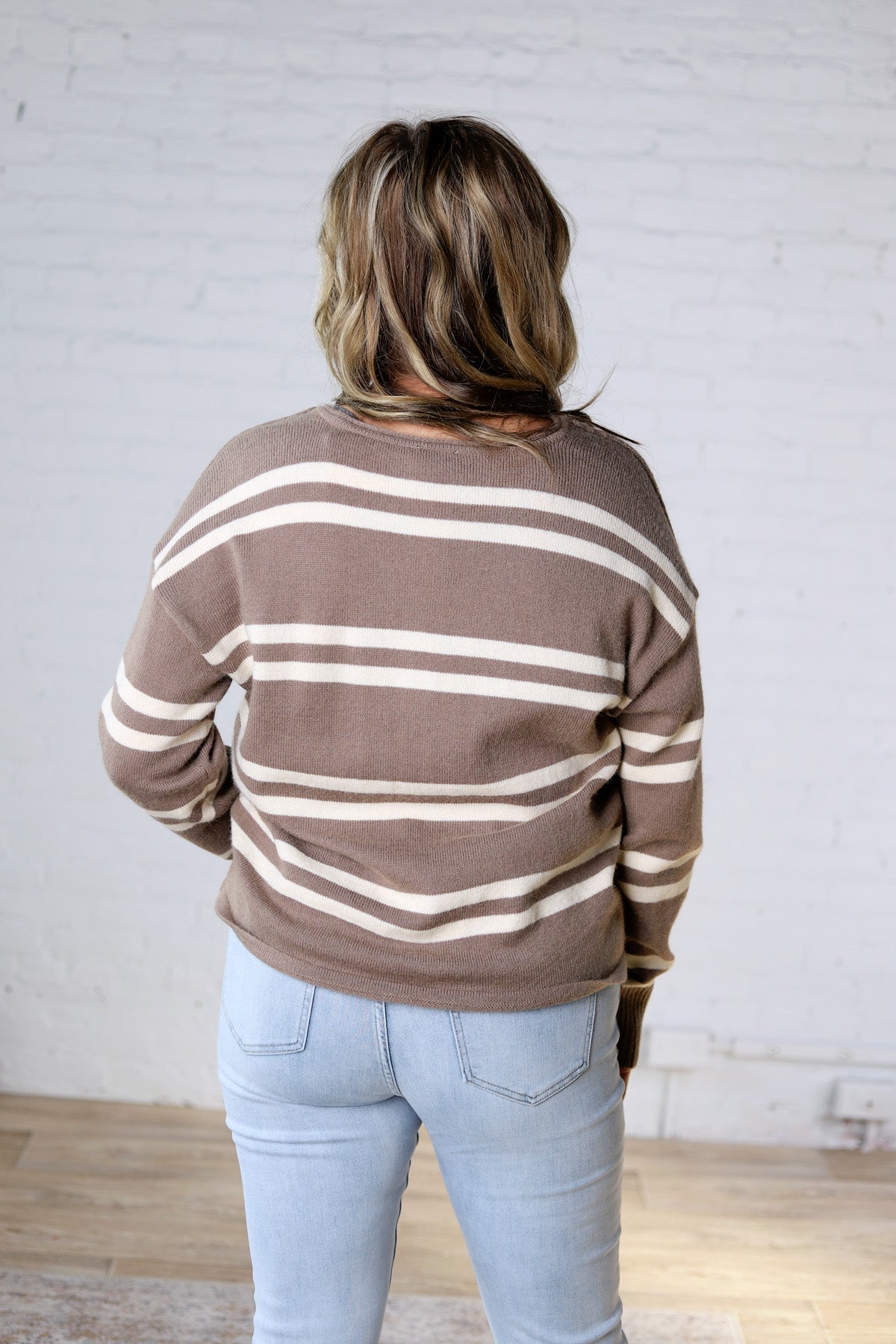Amaris Notch Neck Striped Sweater