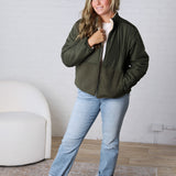 Ambria Reversible Sherpa Puffer Jacket - Olive