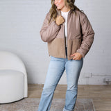 Ambria Reversible Sherpa Puffer Jacket - Taupe