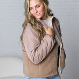 Ambria Reversible Sherpa Puffer Jacket - Taupe