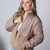 Ambria Reversible Sherpa Puffer Jacket - Taupe