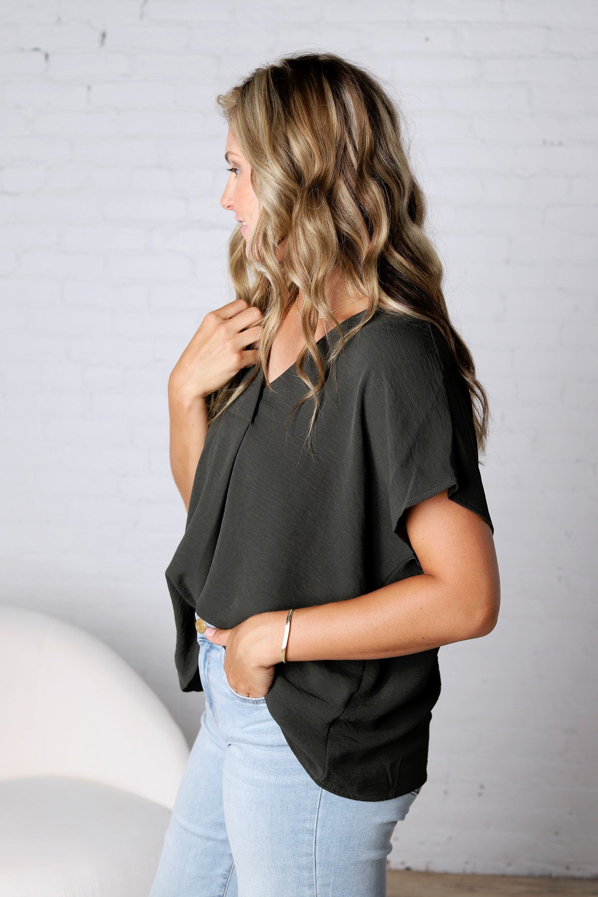 Amika V-Neck Blouse - Olive