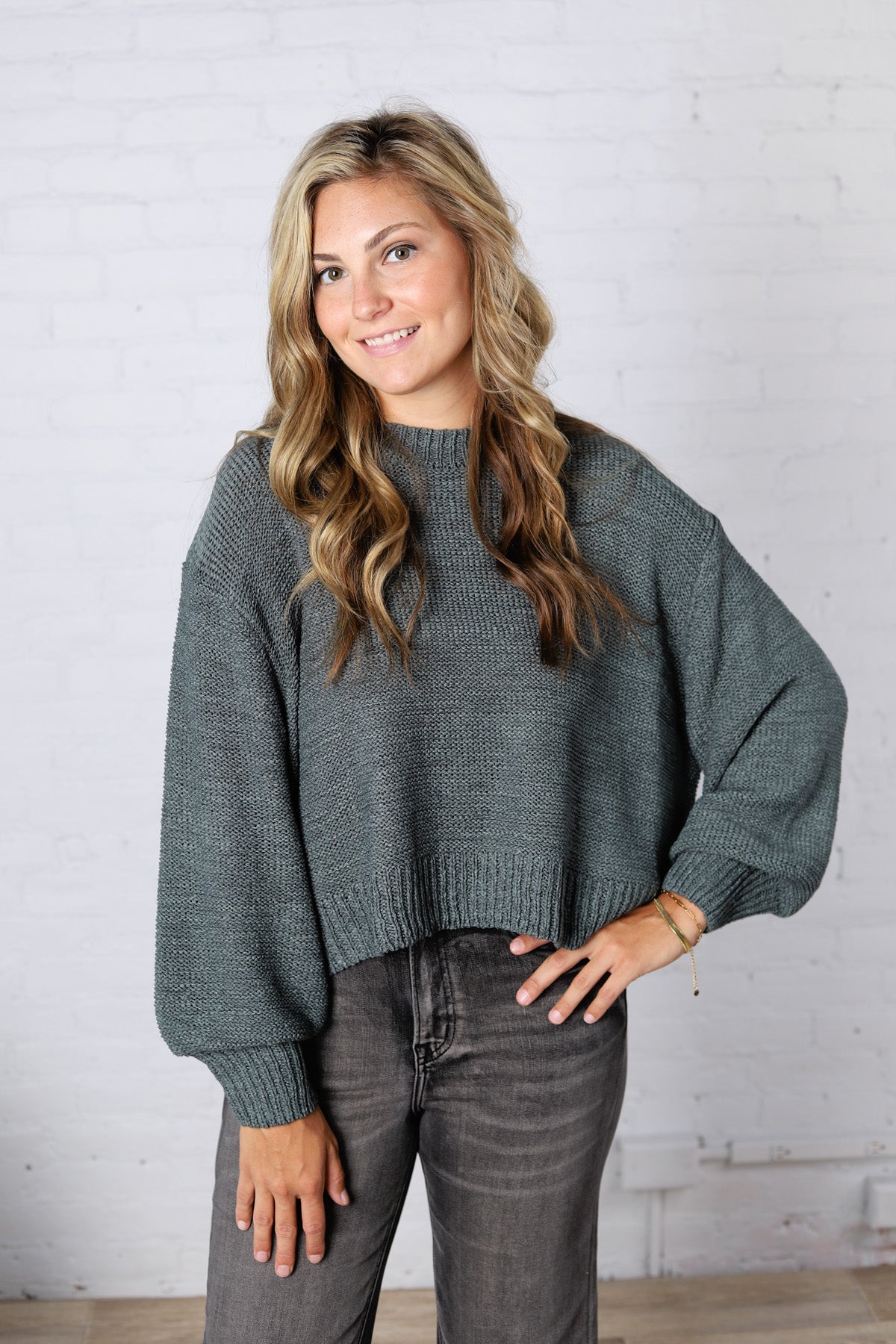 Avenly Oversized Balloon Sleeve Sweater - Ash Jade