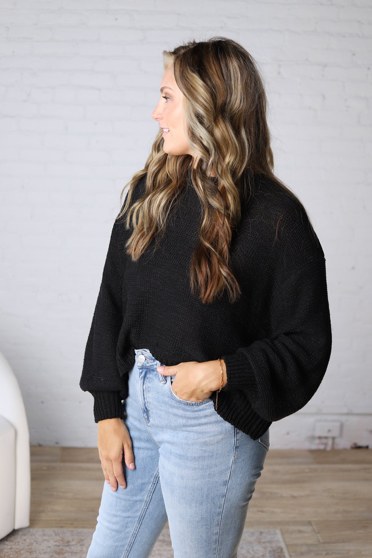 Avenly Oversized Balloon Sleeve Sweater - Black