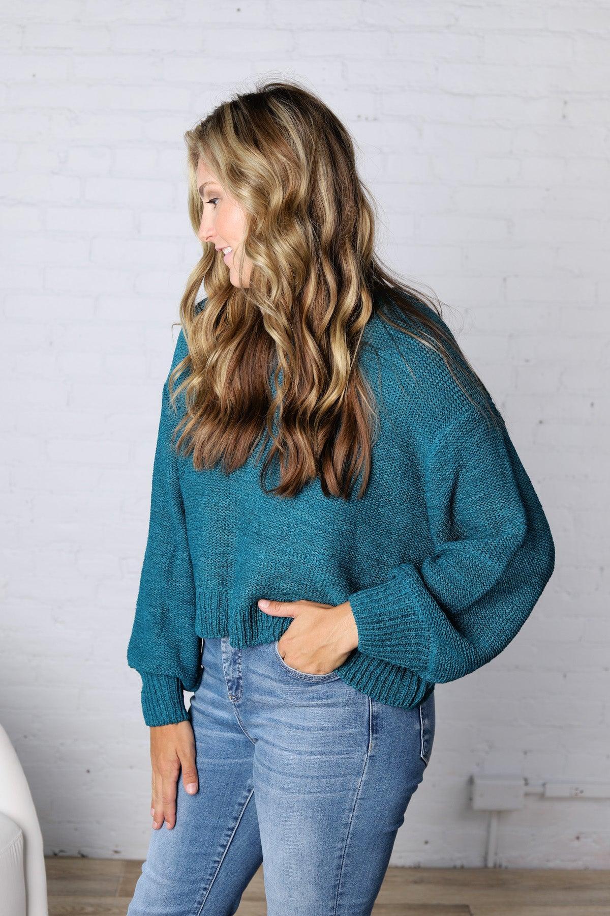 Avenly Oversized Balloon Sleeve Sweater - Ocean Teal
