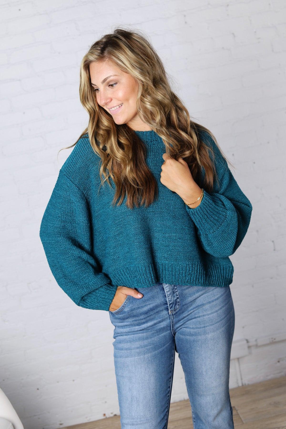Avenly Oversized Balloon Sleeve Sweater - Ocean Teal