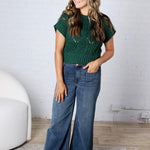 Azaria Cable Knit Short Sleeve Sweater - Hunter Green