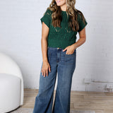 Azaria Cable Knit Short Sleeve Sweater - Hunter Green