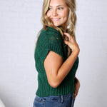 Azaria Cable Knit Short Sleeve Sweater - Hunter Green
