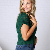 Azaria Cable Knit Short Sleeve Sweater - Hunter Green