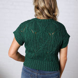 Azaria Cable Knit Short Sleeve Sweater - Hunter Green