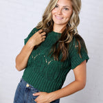 Azaria Cable Knit Short Sleeve Sweater - Hunter Green