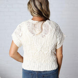Azaria Cable Knit Short Sleeve Sweater - Oatmeal