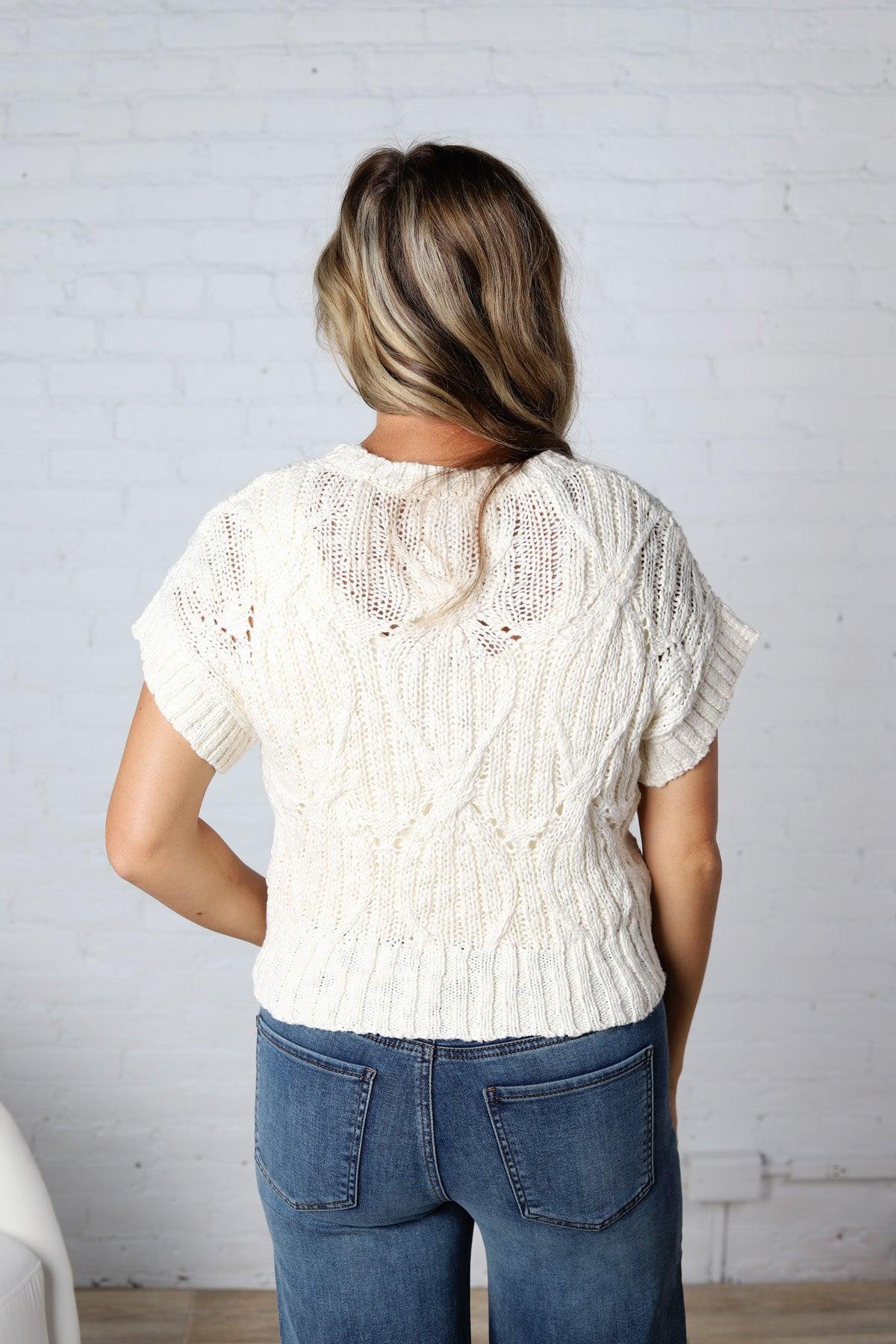 Azaria Cable Knit Short Sleeve Sweater - Oatmeal