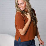 Bianka Solid Blouse - Mocha Brown