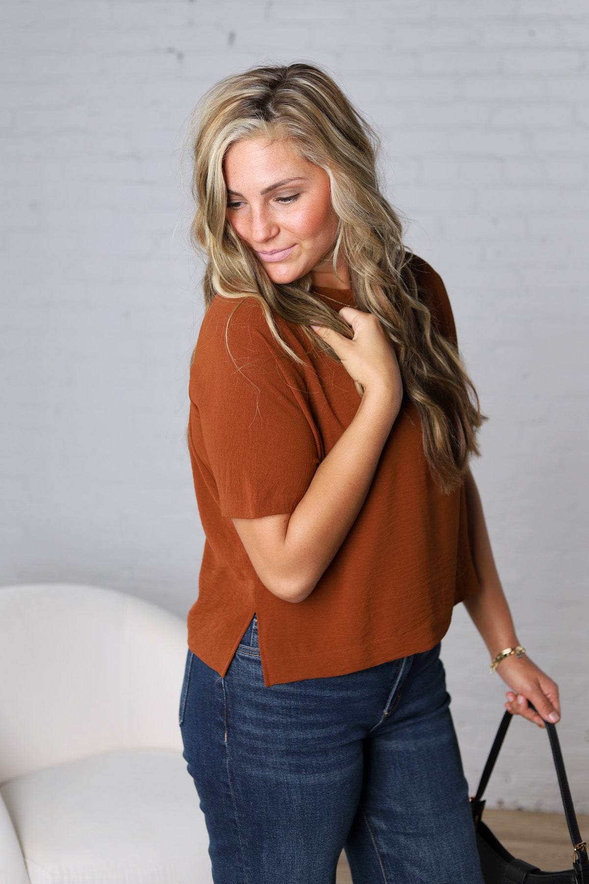 Bianka Solid Blouse - Mocha Brown