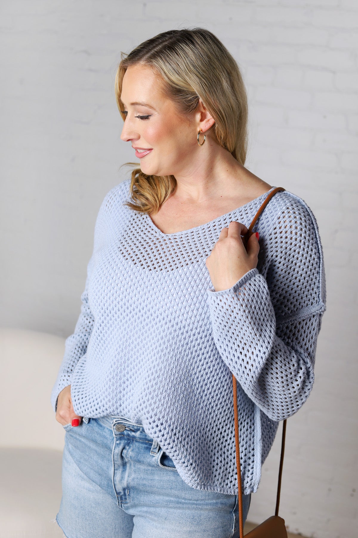 Blythe Crochet Dolman Sleeve Sweater - Denim