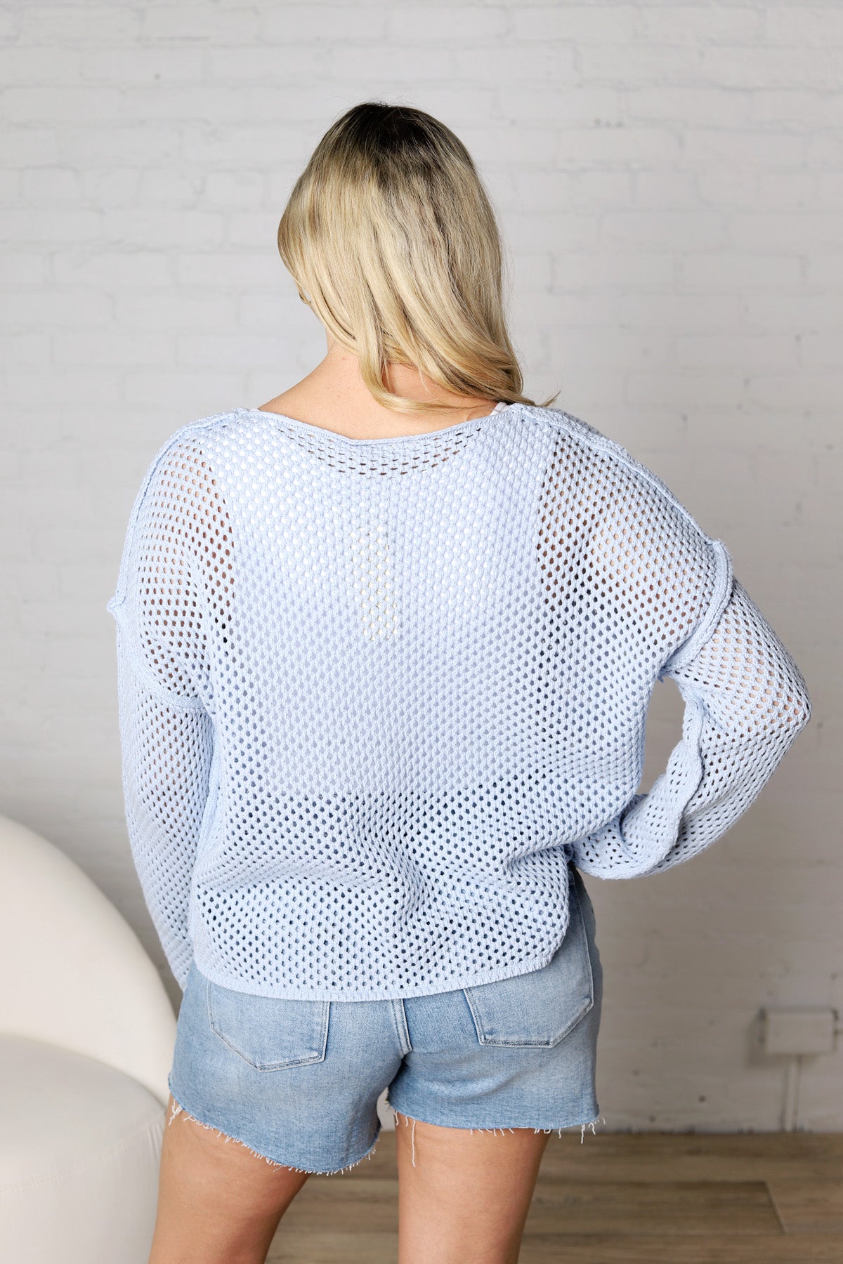 Blythe Crochet Dolman Sleeve Sweater - Denim