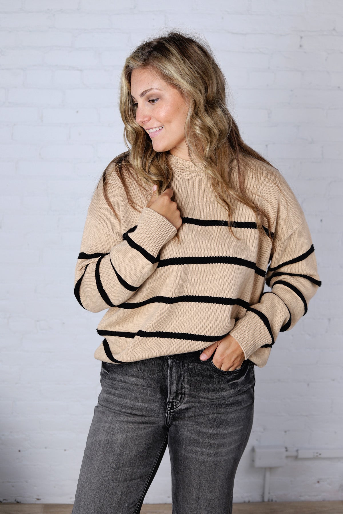 Boyfriend Striped Sweater by Z Supply - Biscuit