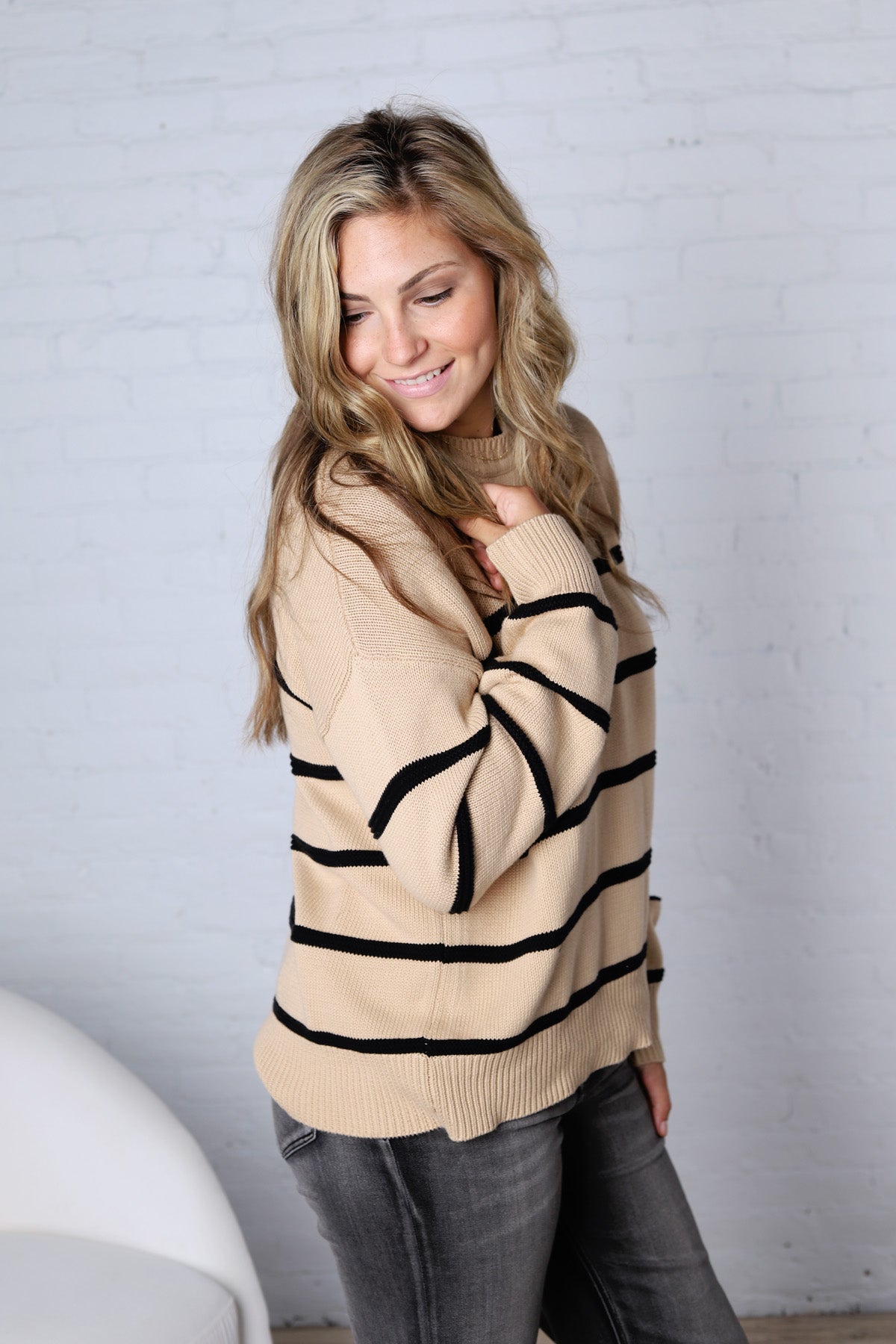 Boyfriend Striped Sweater by Z Supply - Biscuit