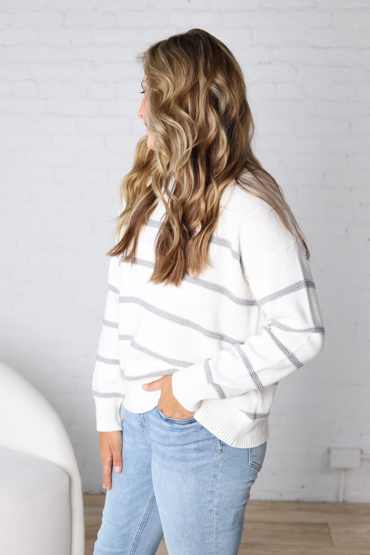 Boyfriend Striped Sweater by Z Supply - White