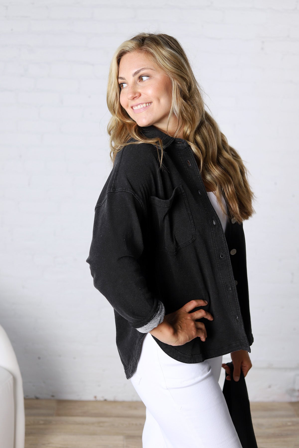Brenly Cotton Fleece Oversized Shacket - Charcoal