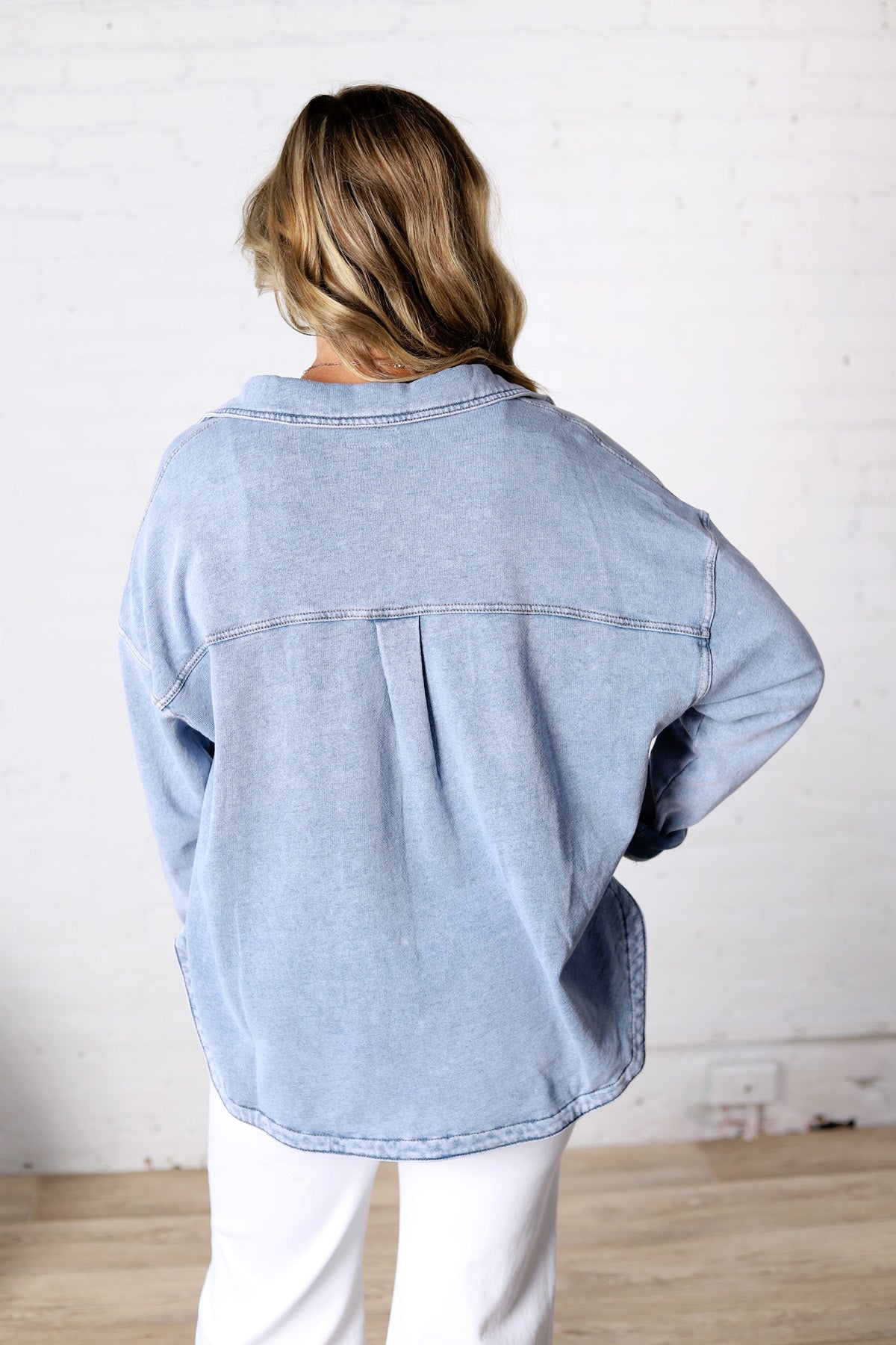 Brenly Cotton Fleece Oversized Shacket - Light Denim