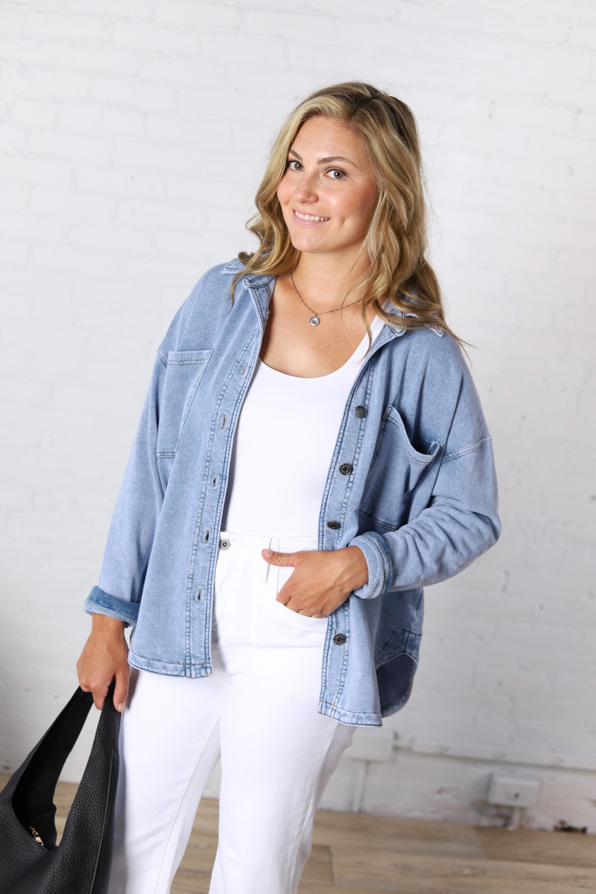 Brenly Cotton Fleece Oversized Shacket - Light Denim