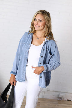 Brenly Cotton Fleece Oversized Shacket - Light Denim