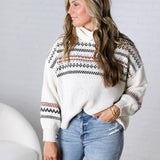 Brexley Fair Isle Cowl Neck Sweater - Cream