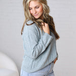 Brinlee Oversized Boy Cut Cable Knit Sweater - Blue