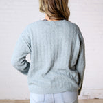 Brinlee Oversized Boy Cut Cable Knit Sweater - Blue