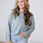 Brinlee Oversized Boy Cut Cable Knit Sweater - Blue