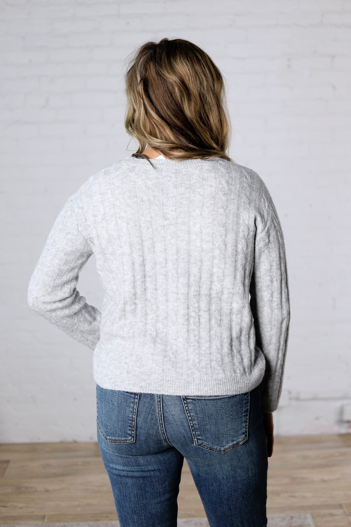 Brinlee Oversized Boy Cut Cable Knit Sweater - Heather Grey