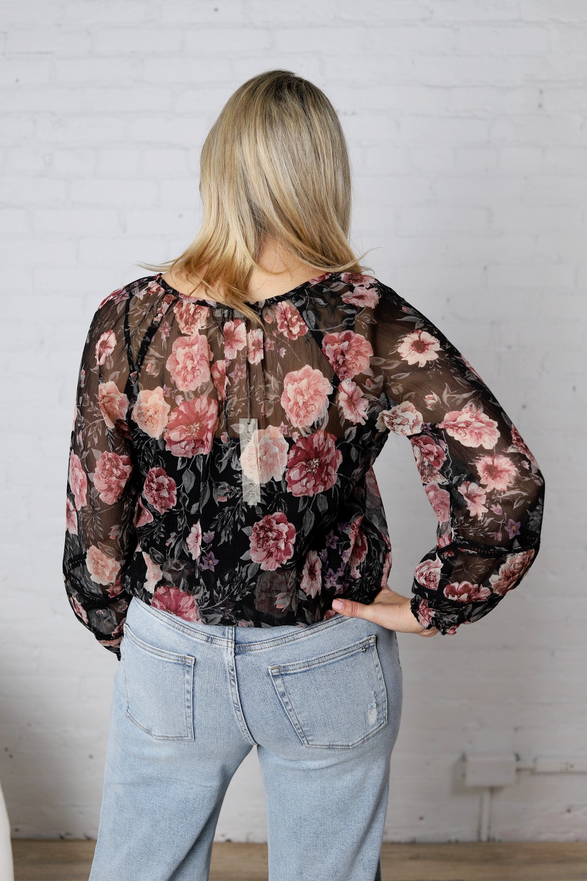 Bronte Sheer Floral Smocked Tie Blouse