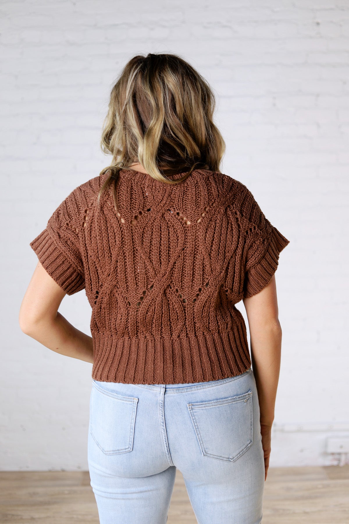 Cali Crochet Knit Sweater - Dark Brown